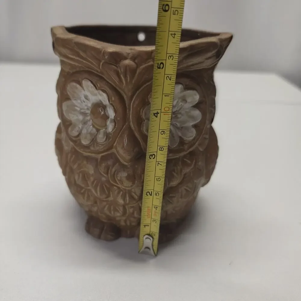 Retro 70s Double Side Ceramic Owl Planter Pot Brown Cottagecore Vintage MCM